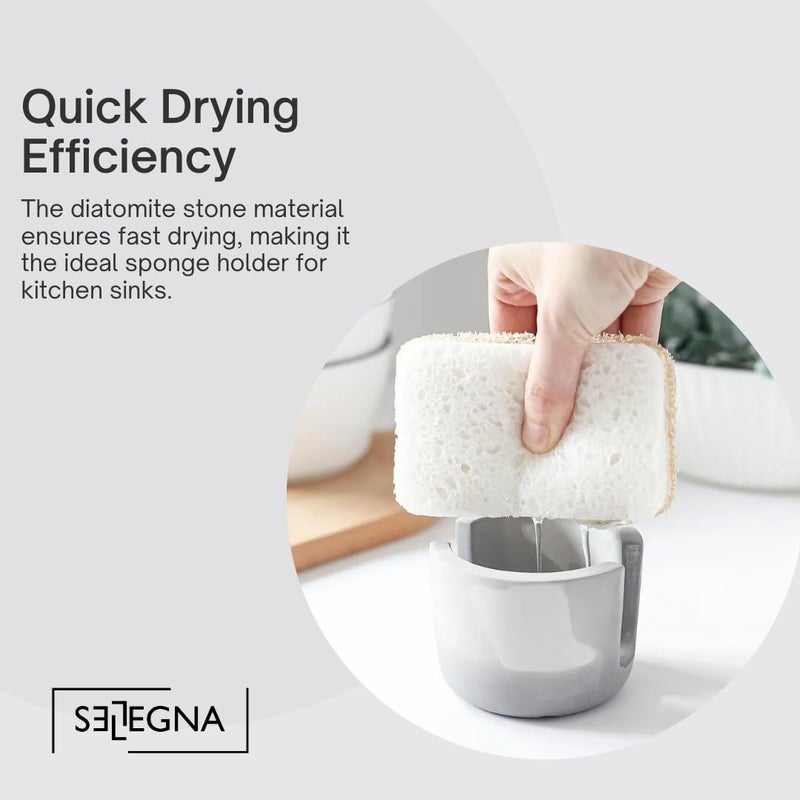 Selegna Diatomaceous Earth Sponge Holder - Drying Rack  Absorbent Stone Kitchen Sink Organizer  Beige (Small) - Image 3